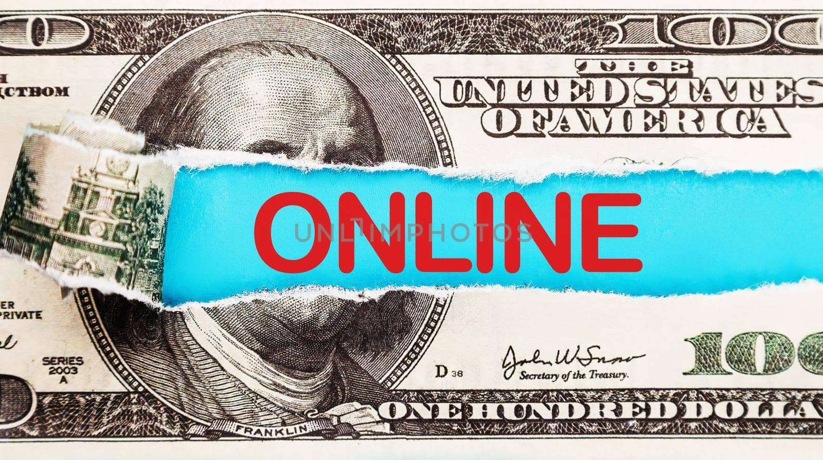 Make money on the Internet online. Dollars with the inscription - online. Finance and business concept