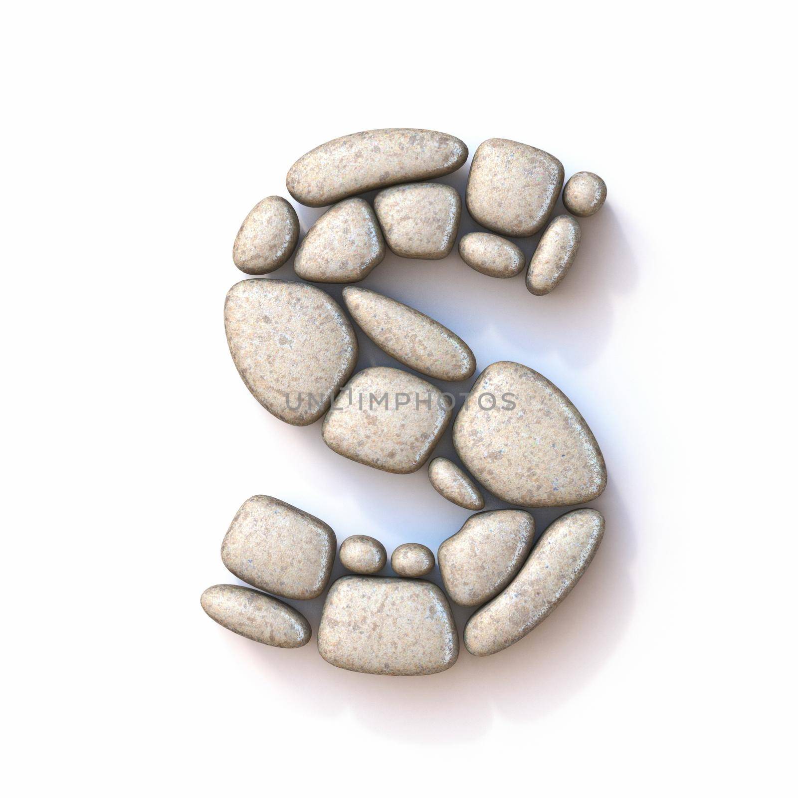 Pebble font Letter S 3D rendering illustration isolated on white background