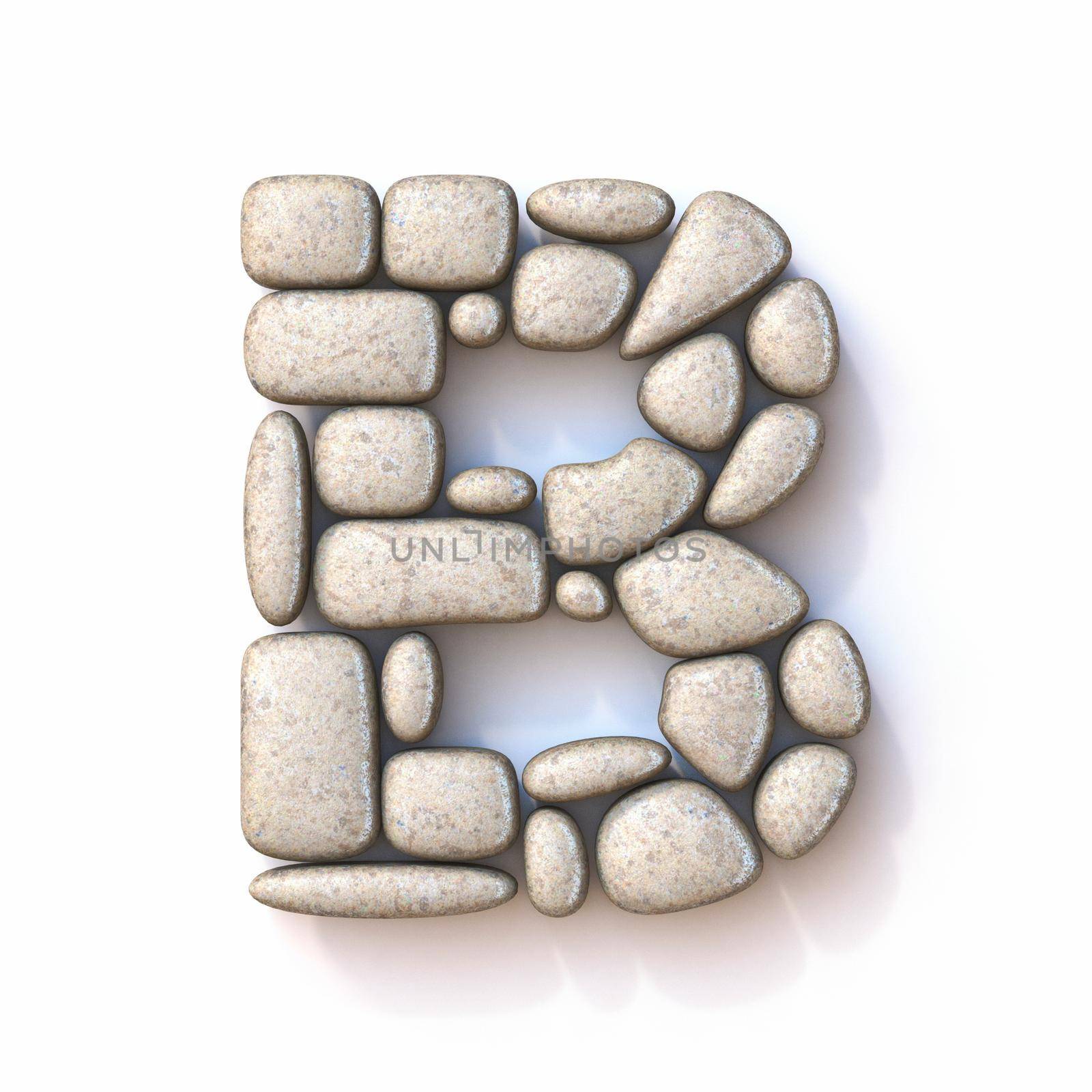 Pebble font Letter B 3D rendering illustration isolated on white background