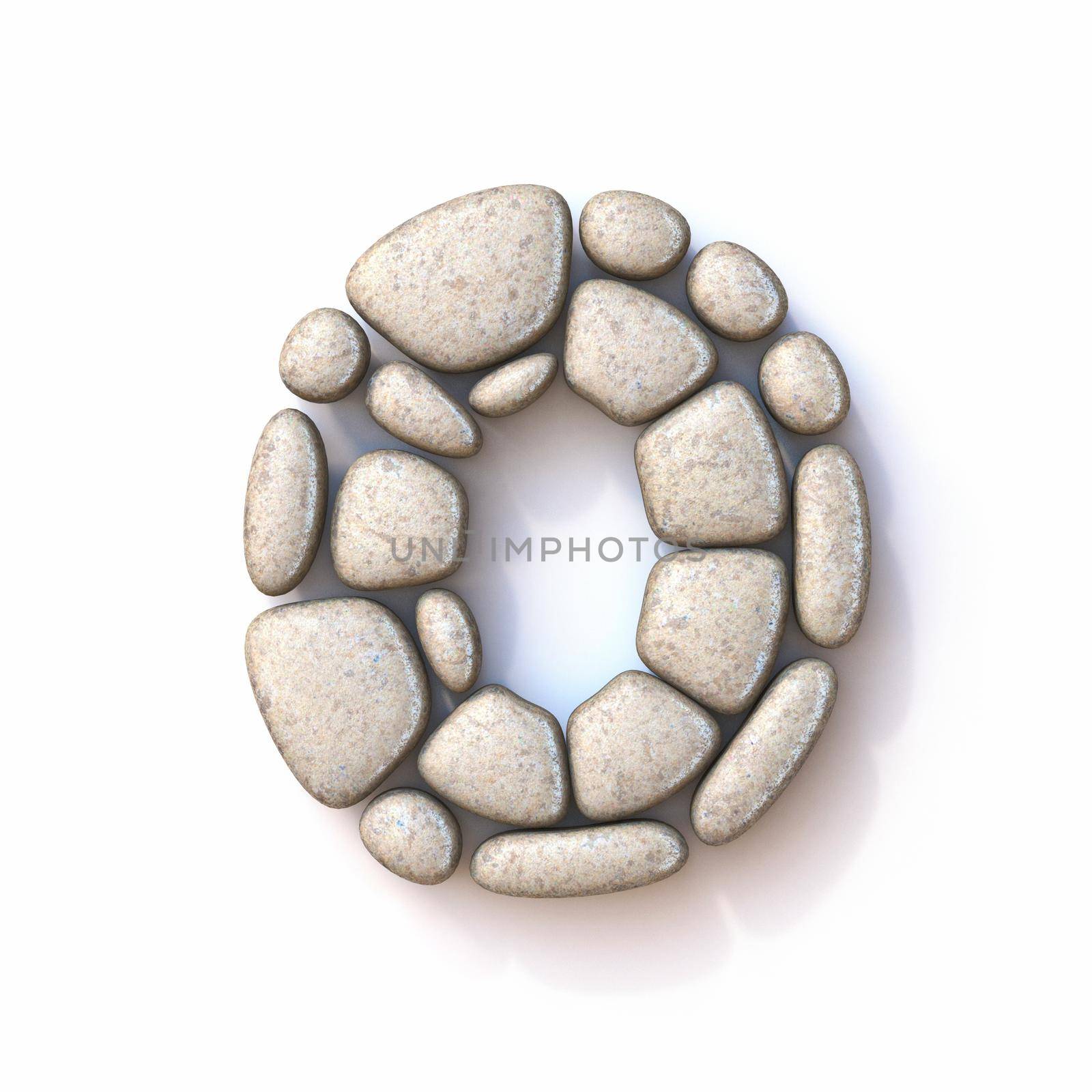 Pebble font Number 0 ZERO 3D rendering illustration isolated on white background