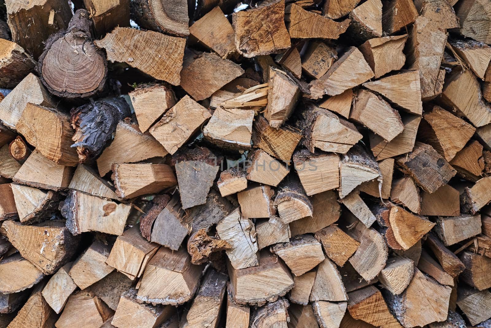 Stack of firewood as background. Pile of chopped wood, close up