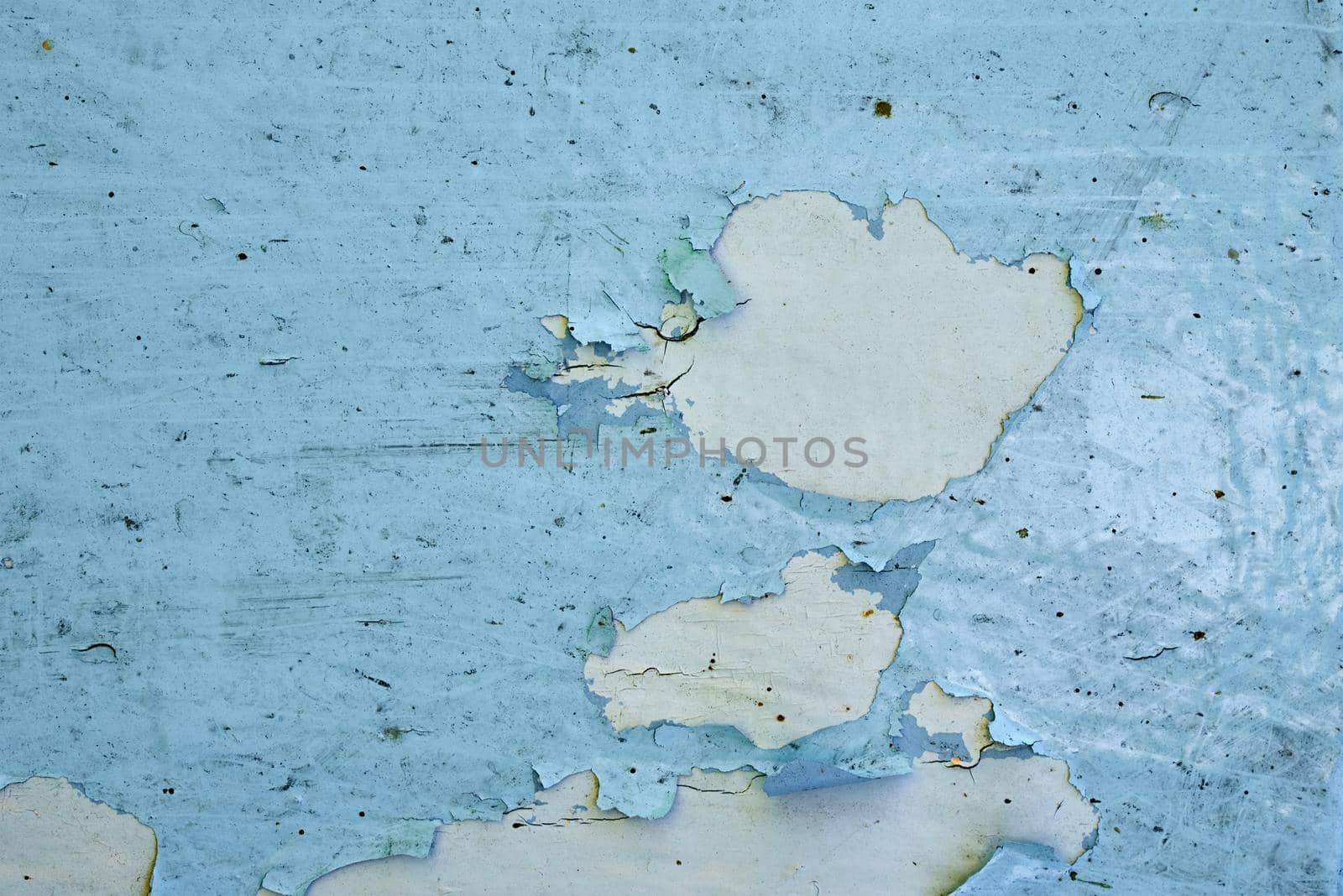 Old grunge blue wooden background with peeling paint, closeup by Lazy_Bear