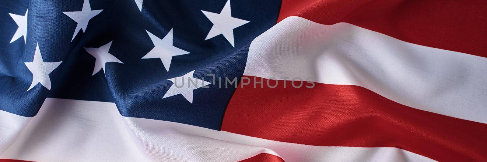 American flag background. USA flag waving, long banner