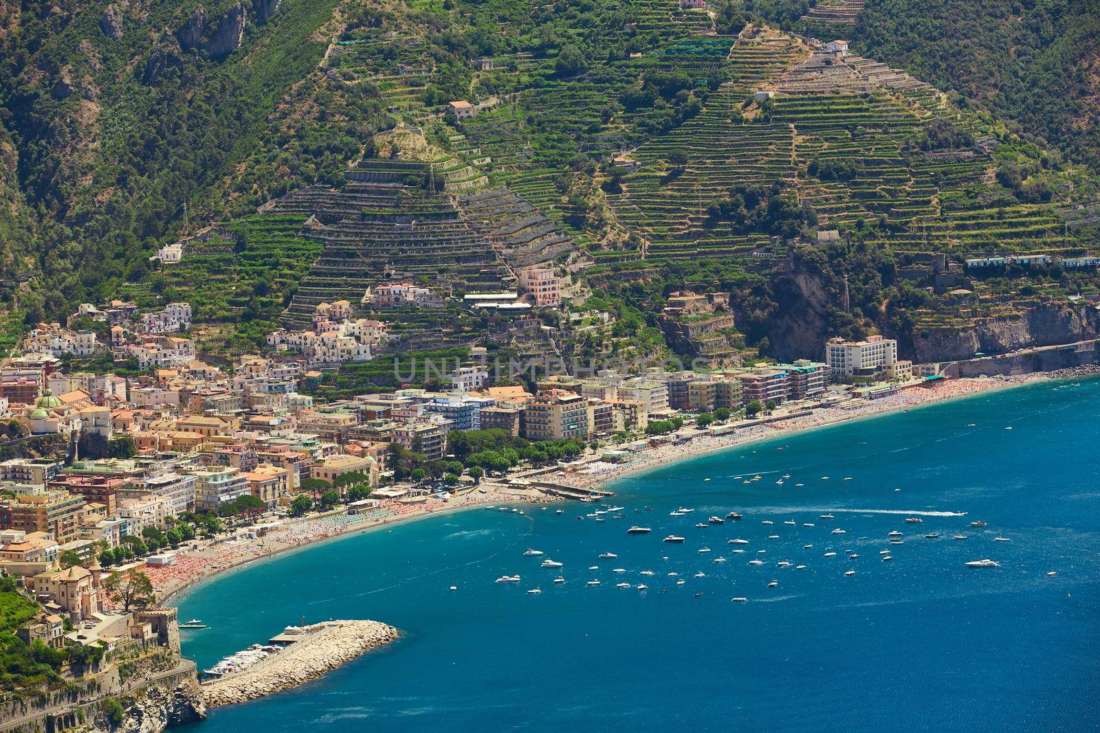 High angle view of Minori and Maiori, Amalfi coast, Italy by sarymsakov