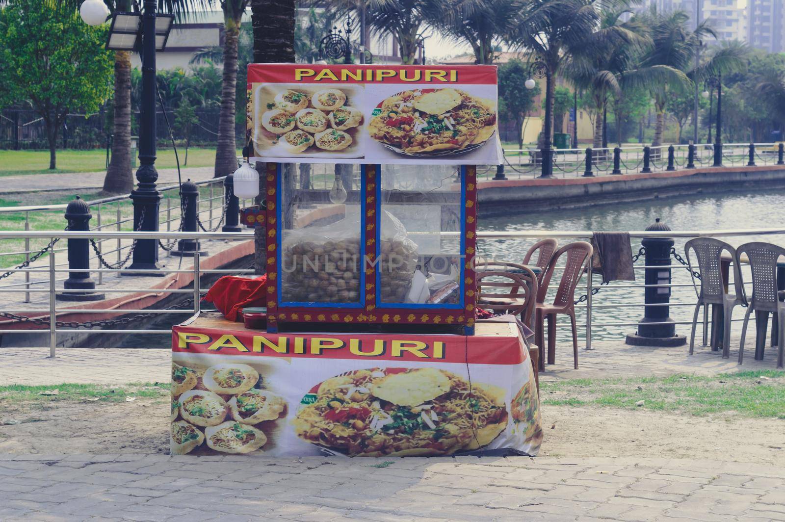 A Pani Puri or golgappa street food stall inside Eco tourism park Kolkata India South Asia March 22, 2022 by sudiptabhowmick