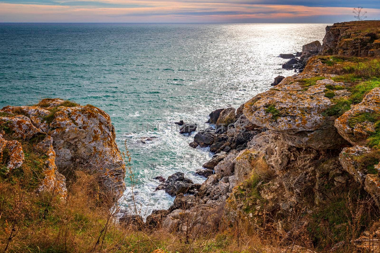 Stunning seascape with scenic clouds over the sea with big rocks by EdVal