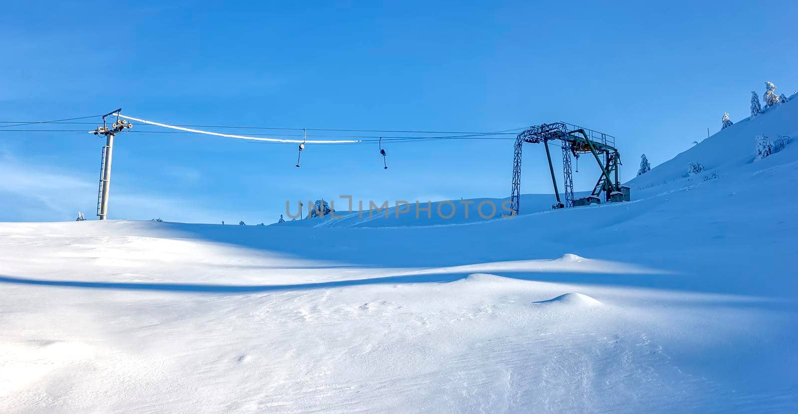 Scenic view of top station of ropeway. Ski resort 