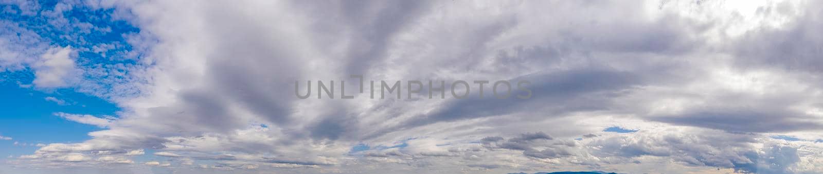 Panoramic view of blue sky with clouds.