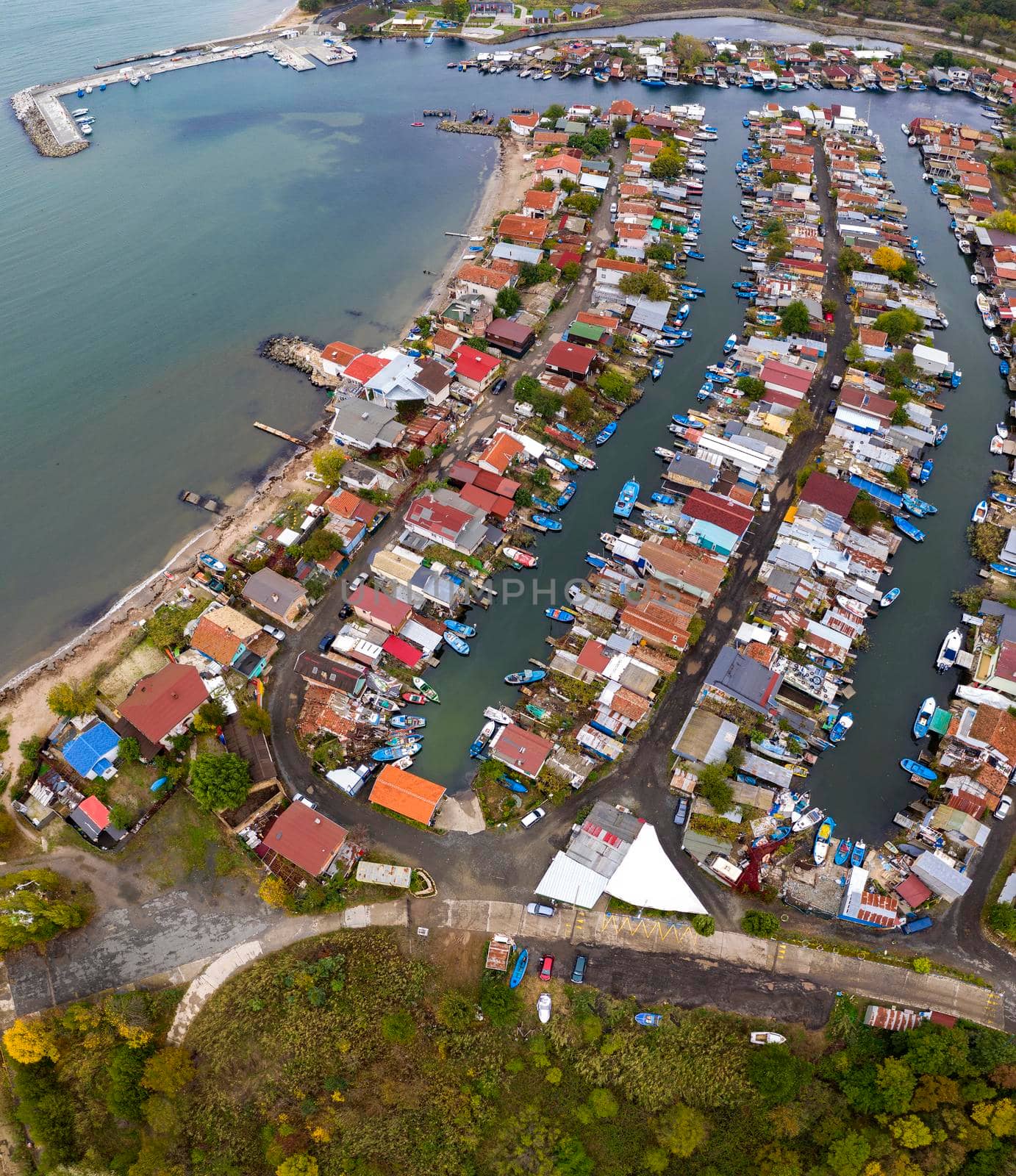 Aerial view of Chengene Skele - Fishing Village near the city of Burgas, Bulgaria