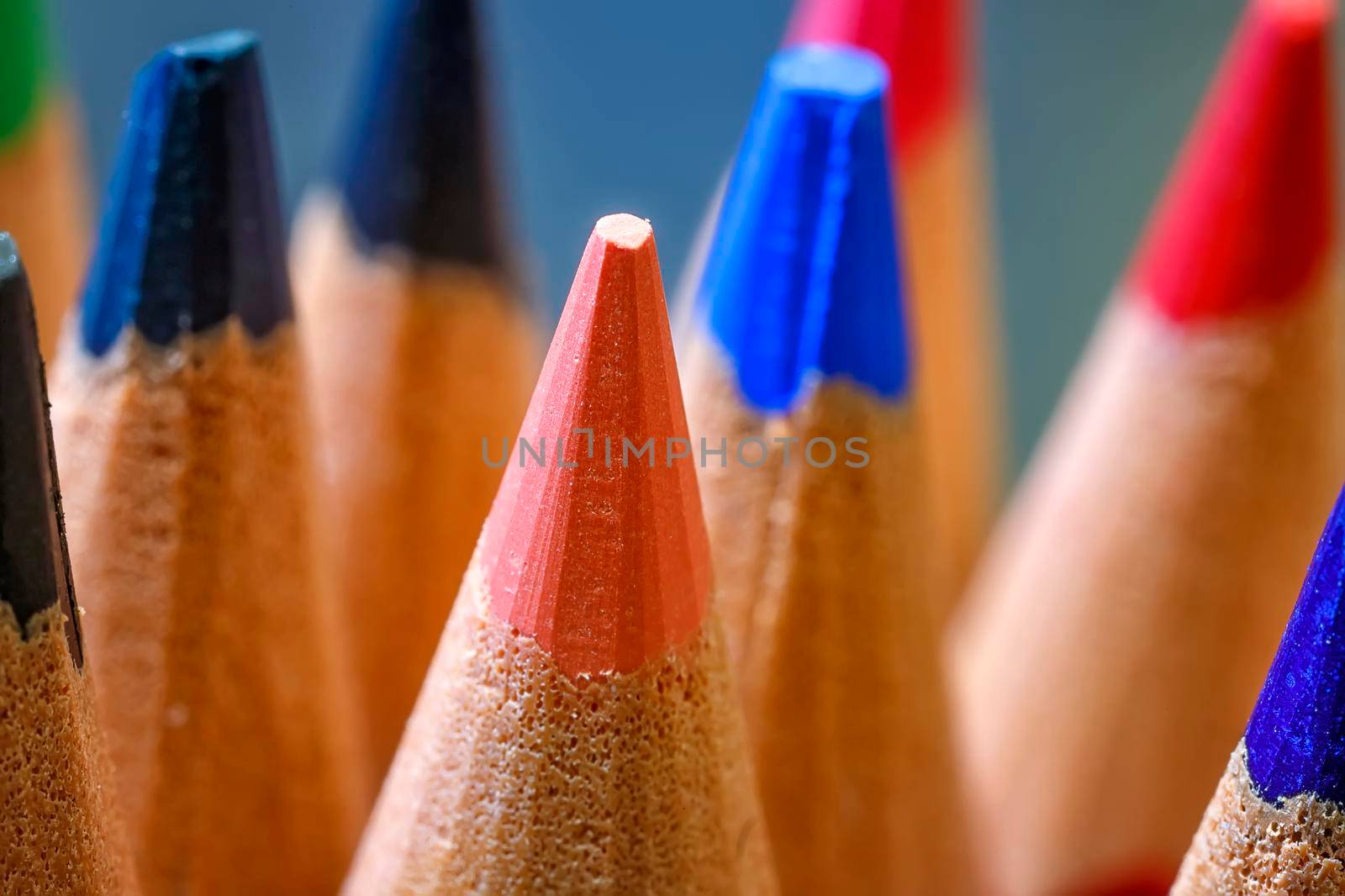 Colored pencils close up. Macro background of the pencil as an element for design.	 by EdVal