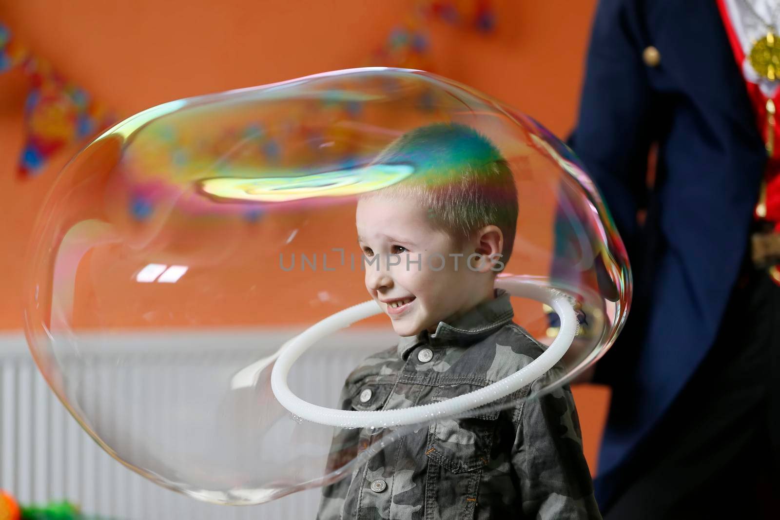 Belarus, the city of Gomel on April 10, 2016, the central children's store.The baby inside the soap bubble.