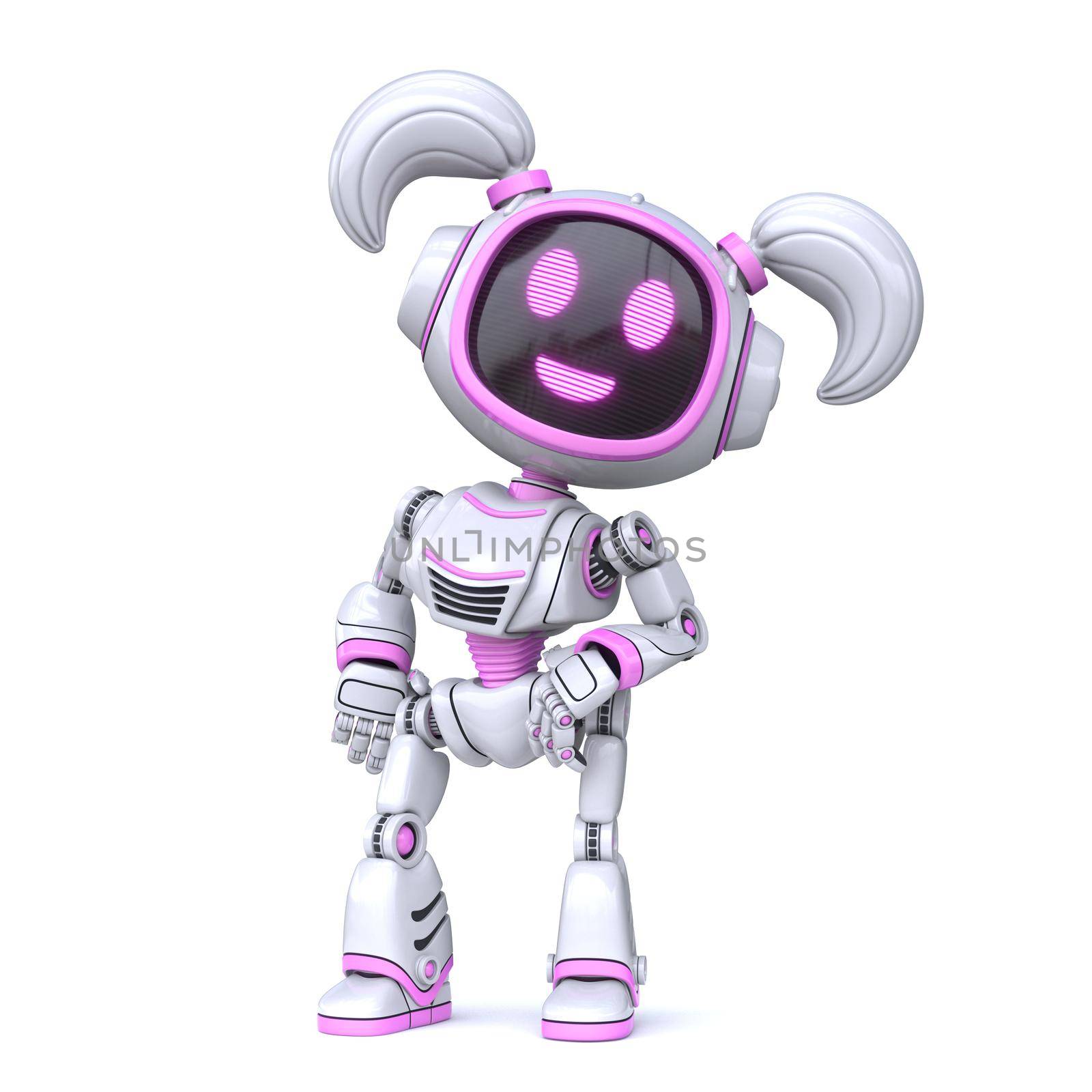 Cute pink girl robot pose as a photo model 3D by djmilic