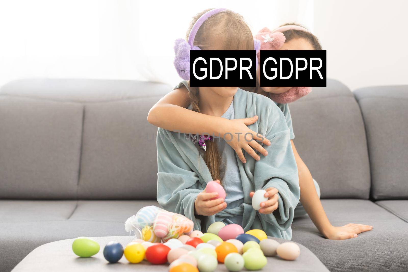 a large family of people behind the inscription GDPR. General data protection regulation. Cyber security and privacy by Andelov13