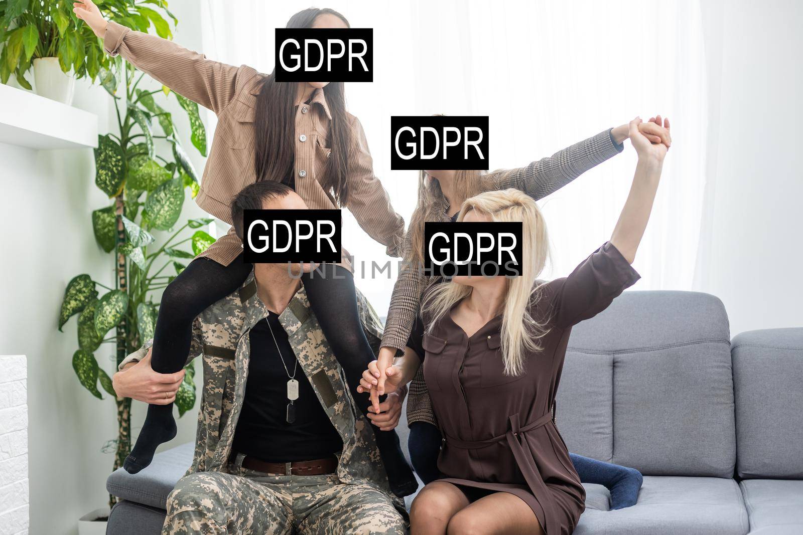 a large family of people behind the inscription GDPR. General data protection regulation. Cyber security and privacy by Andelov13