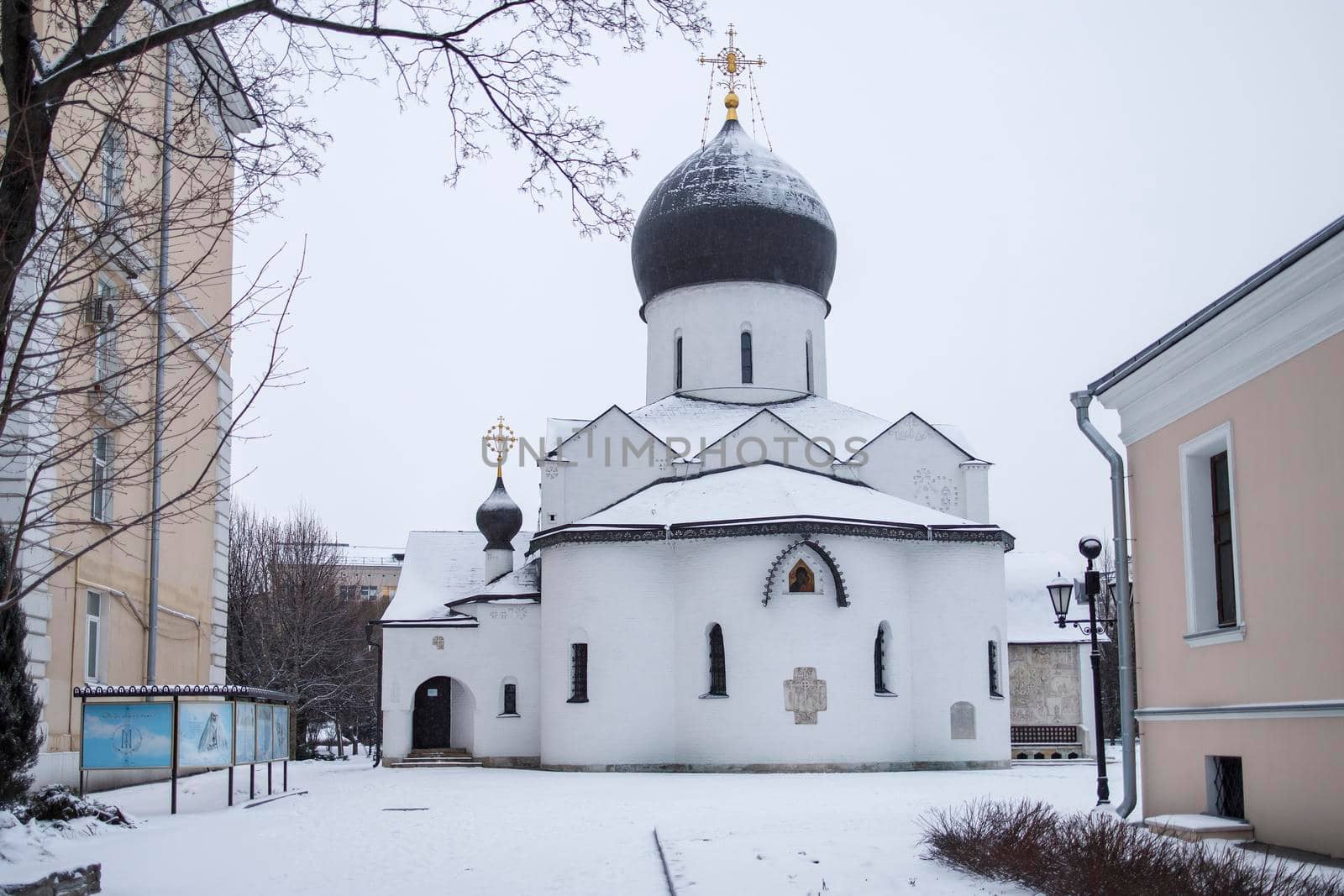 Marfo-Mariinsky convent in Moscow, on Bolshaya Ordynka street. Popular landmark. Color winter photo. by elenarostunova