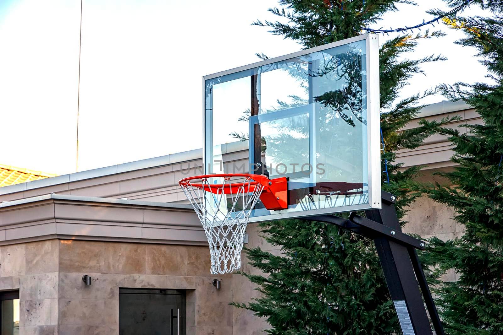 basketball basket in the garden. Time for sport and relaxation.