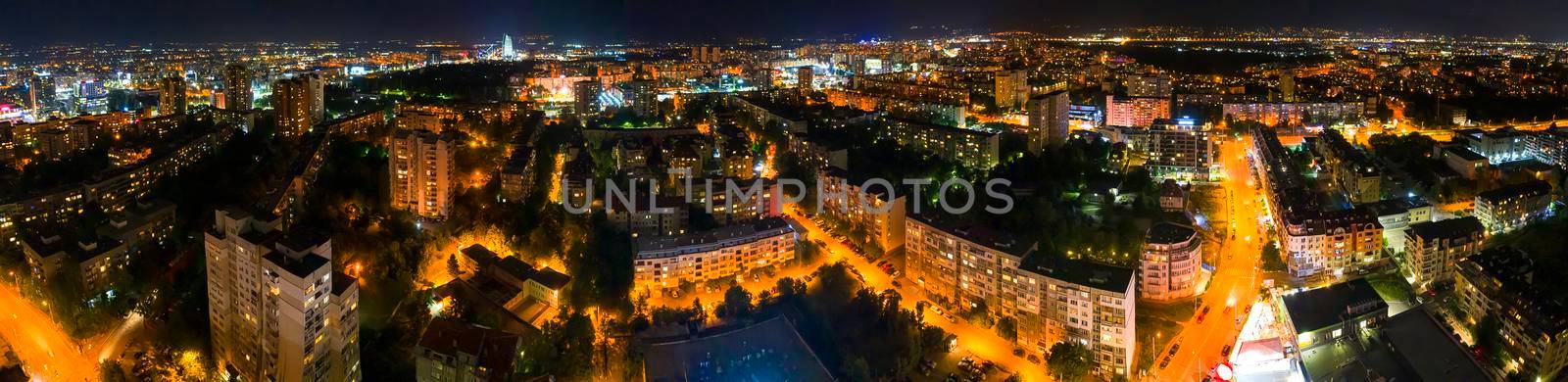 A panoramic aerial view to city at night. Sofia, Bulgaria by EdVal