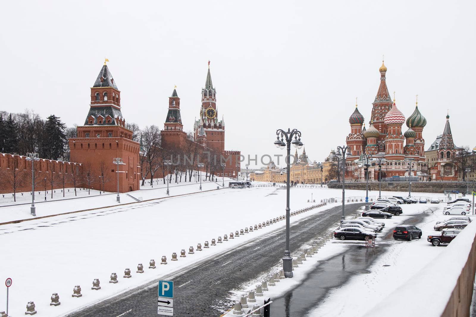 Basil's Cathedral and the Spasskaya Tower on Red Square by elenarostunova