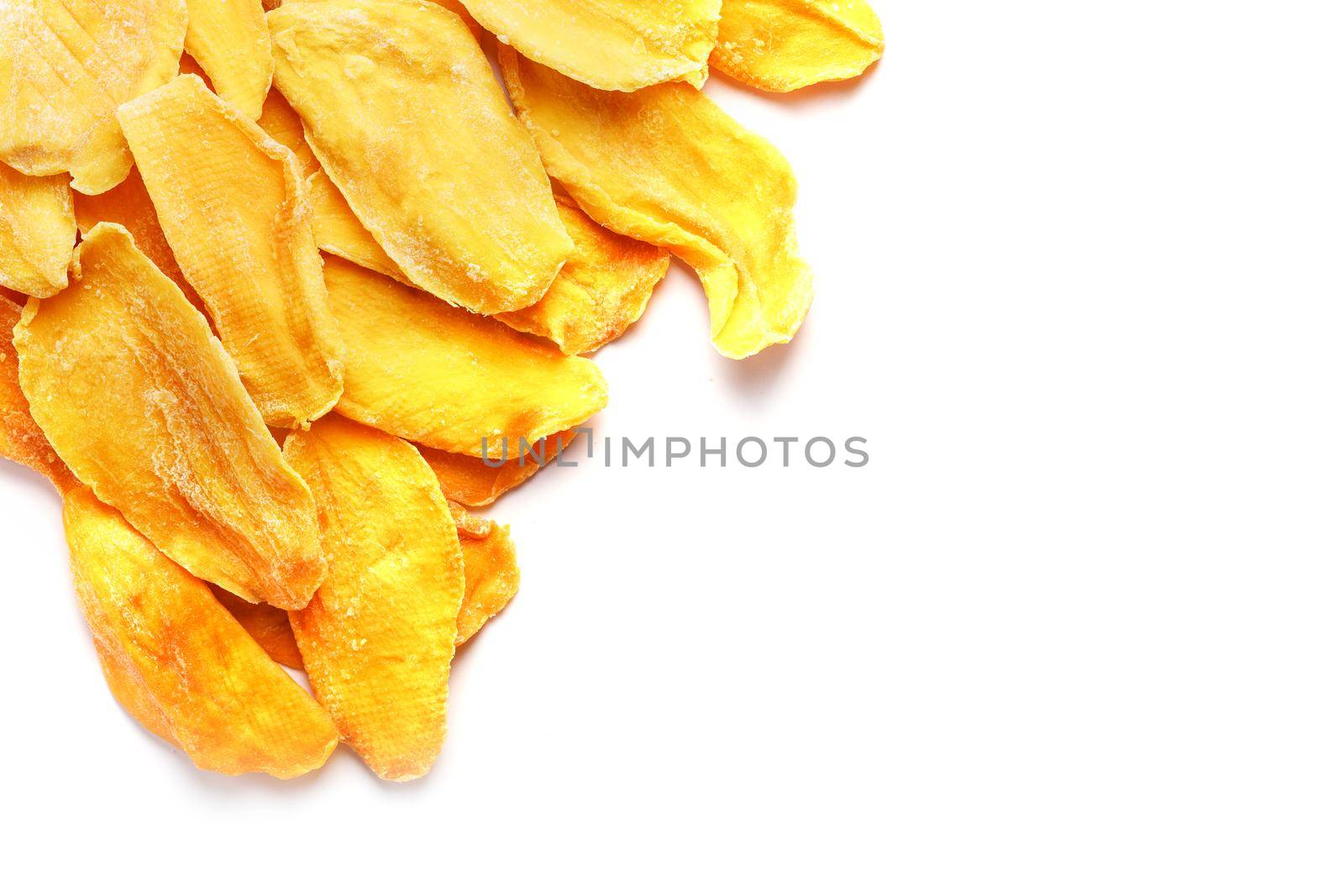 Orange Slices of Dried Sugar Mango Isolated on White Background