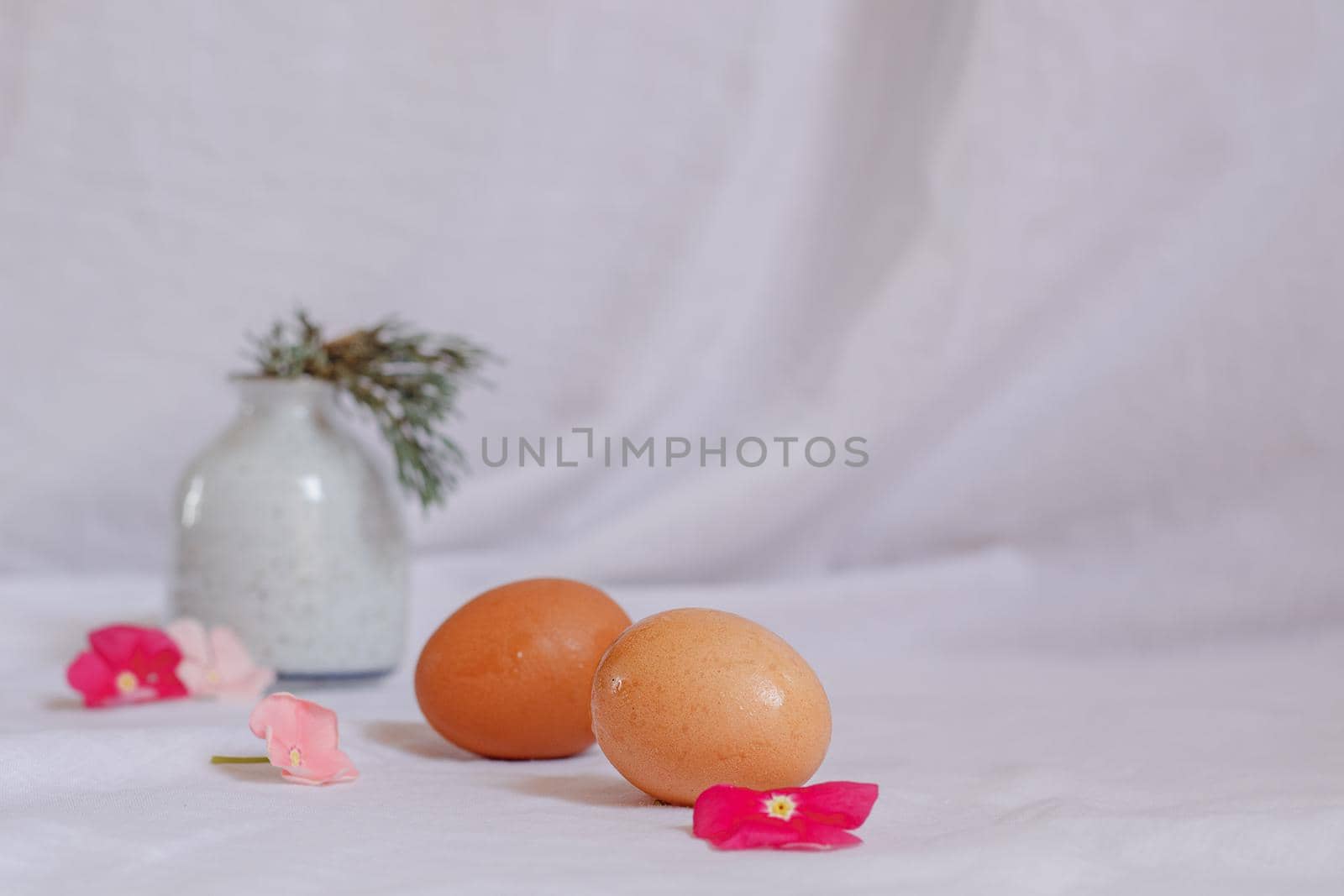 Bright and airy Easter aesthetic still life that conveys the fresh and gentle feelings of Spring season