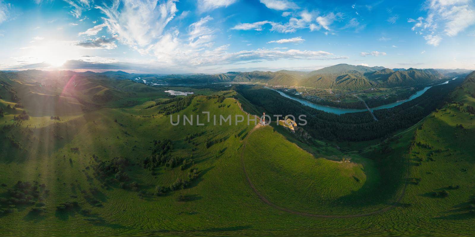 Aerial drone 360 panorama view of beauty dawn on the peak by rusak