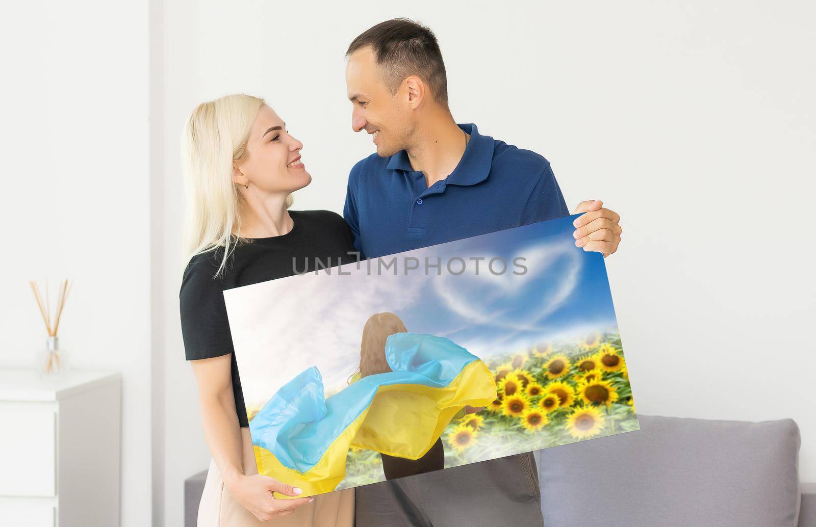 flag of ukraine oil painting on canvas. photo canvas with the flag of Ukraine.