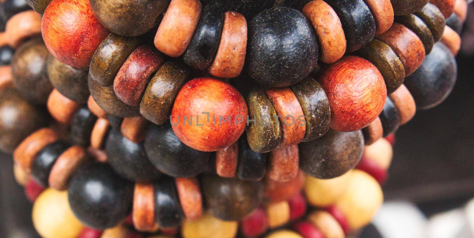 Coloured artisan wooden bead bracelets on display as ethnic jewellery by tennesseewitney