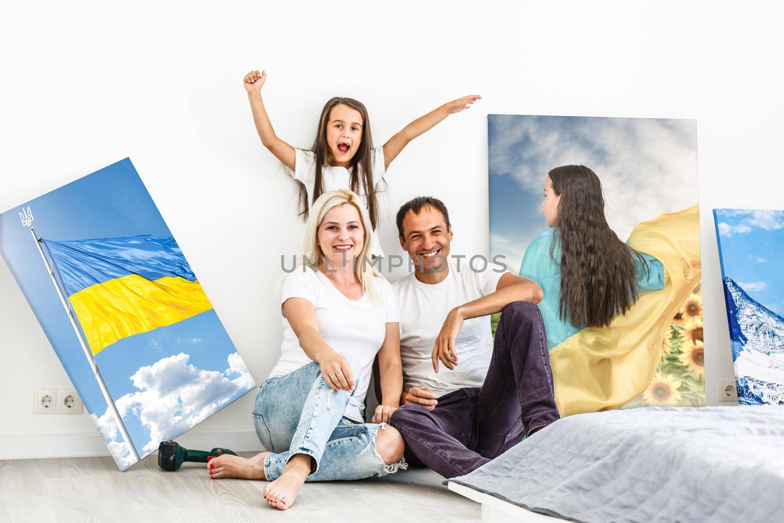 Blue and yellow flag of Ukraine paints on a canvas, national flag of Ukraine.