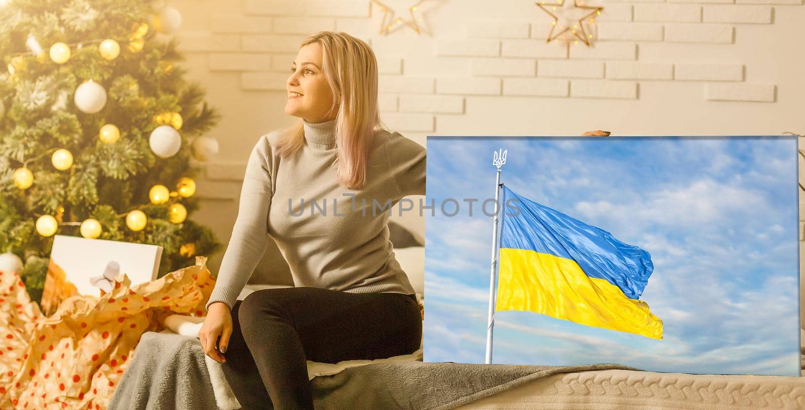 flag of ukraine oil painting on canvas. photo canvas with the flag of Ukraine.