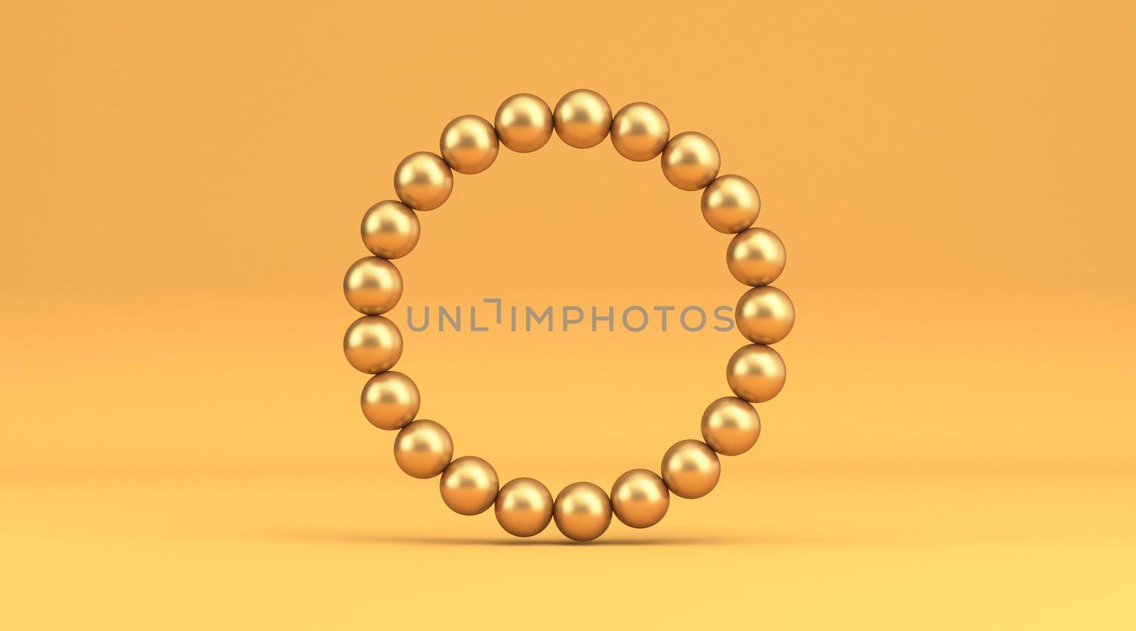 Golden pearl circle 3D rendering illustration isolated on yellow background