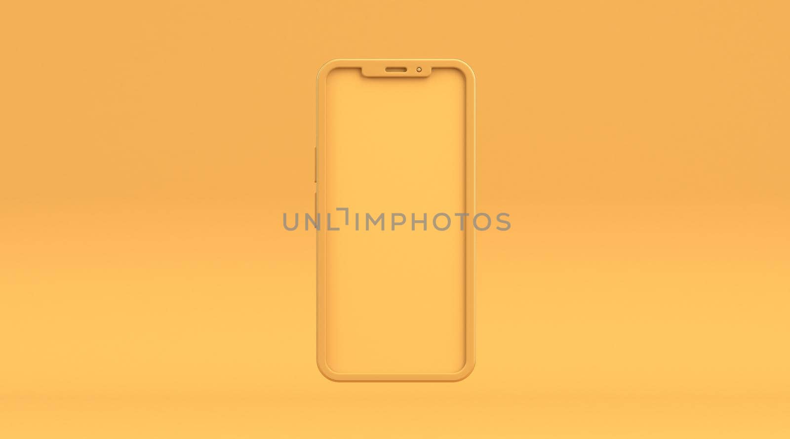 Smartphone blank yellow display 3D rendering illustration isolated on yellow background