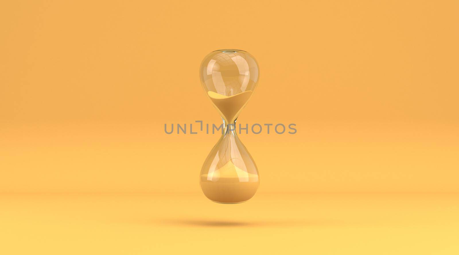 Hourglass 3D rendering illustration isolated on yellow background