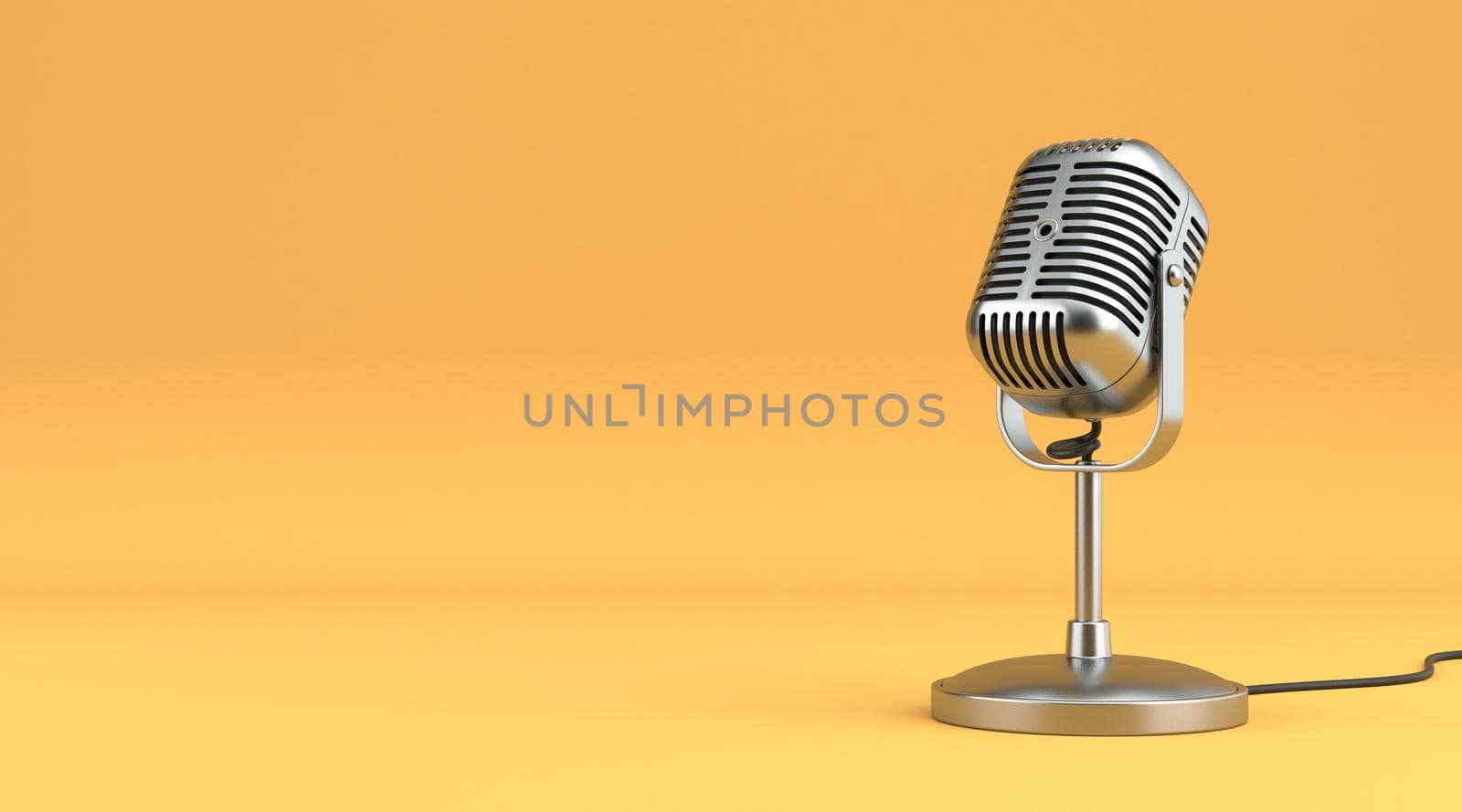 Retro vintage microphone 3D rendering illustration isolated on yellow background