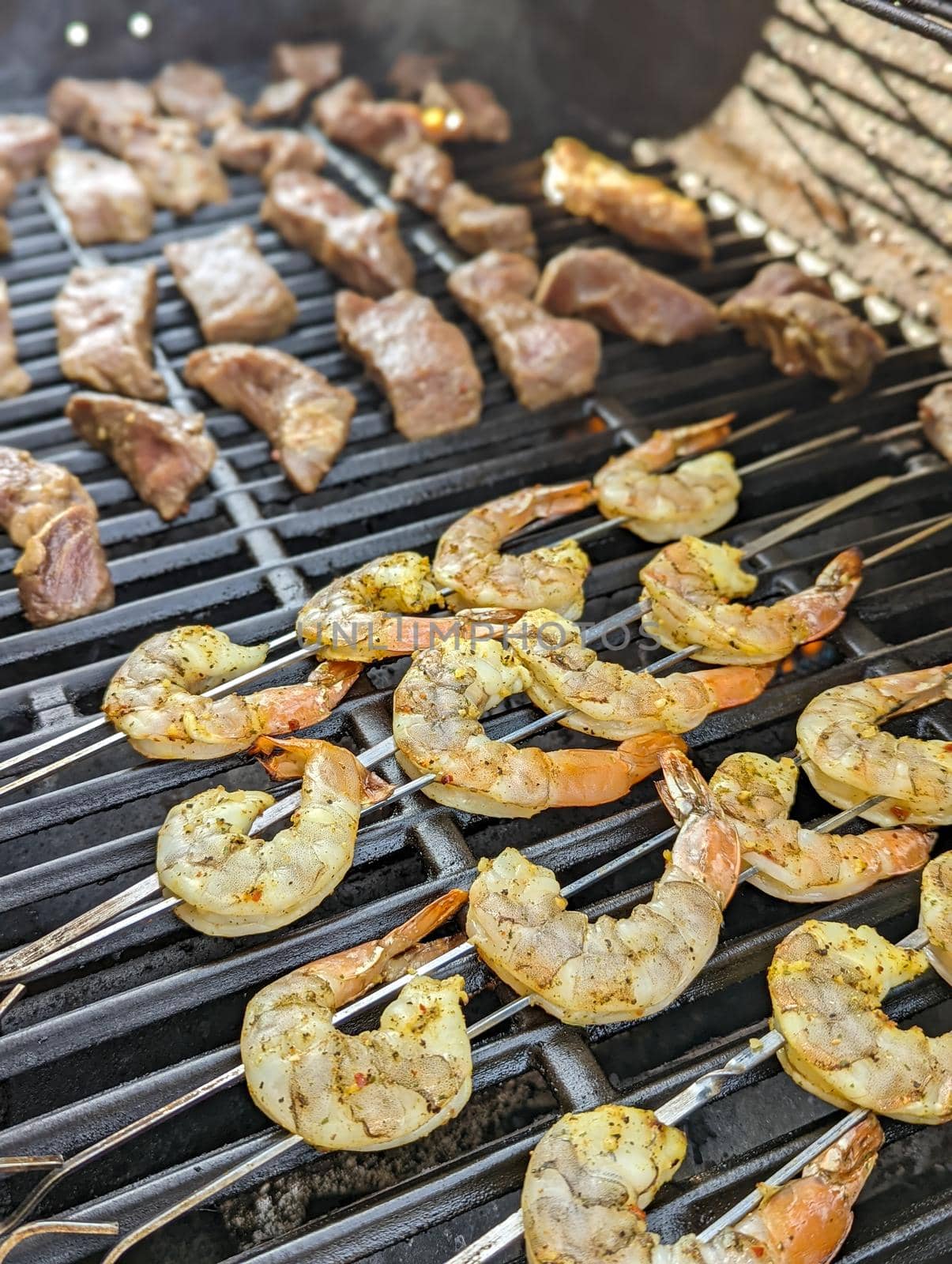 Jumbo Shrimp and Steak on a Grill by digidreamgrafix