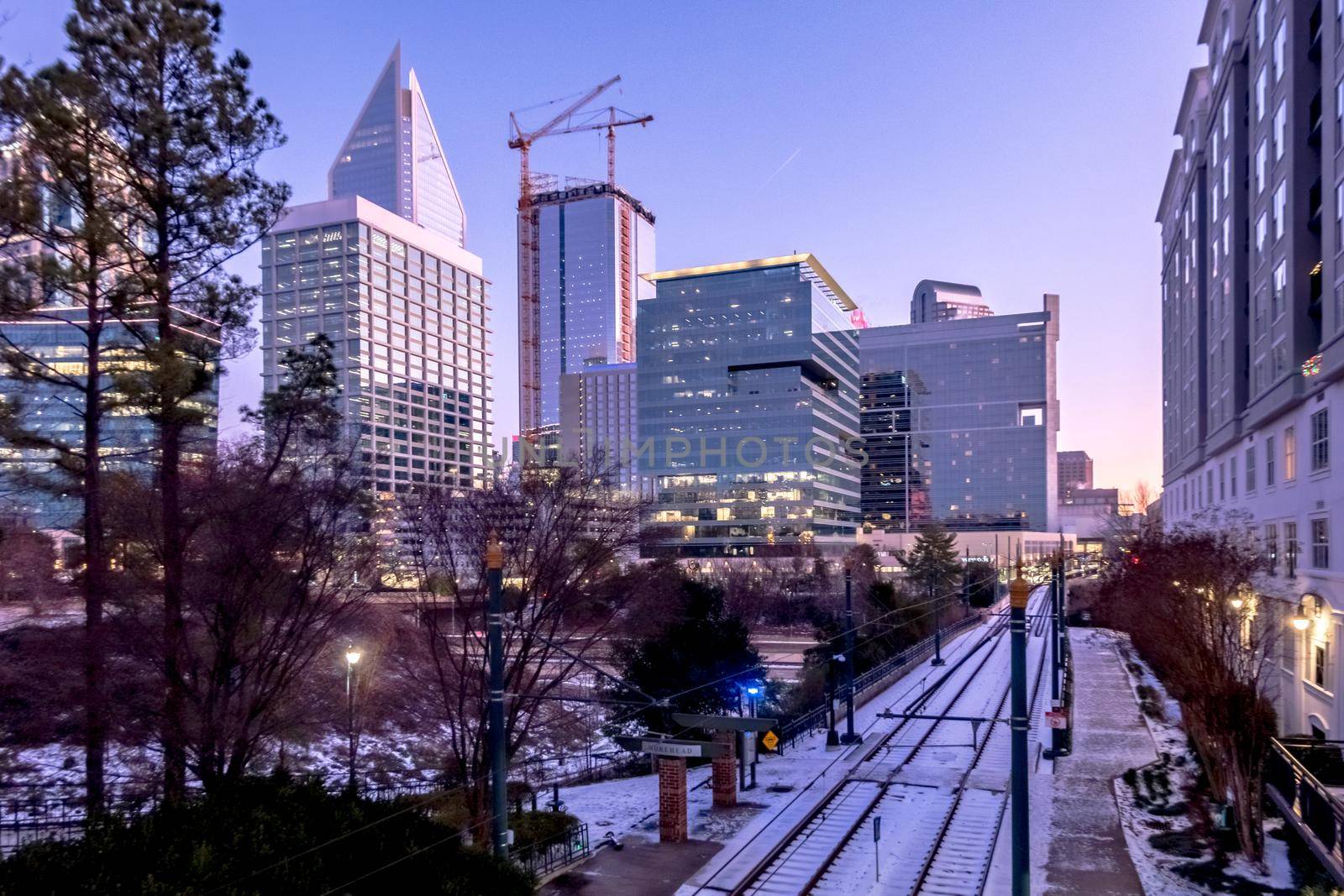 charlotte north carolina city skyline after winted storm