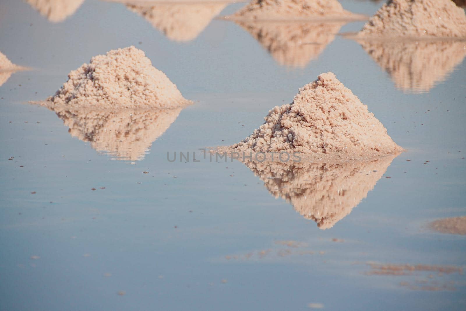 Heaps of organic salt ready to be harvested at the salt farms in Kampot, Cambodia