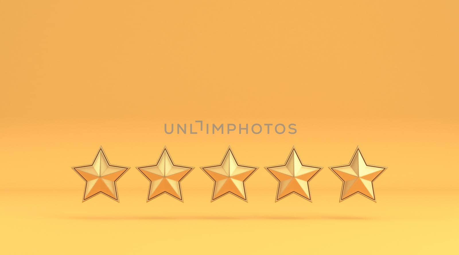 Five star top quality sign 3D rendering illustration isolated on yellow background
