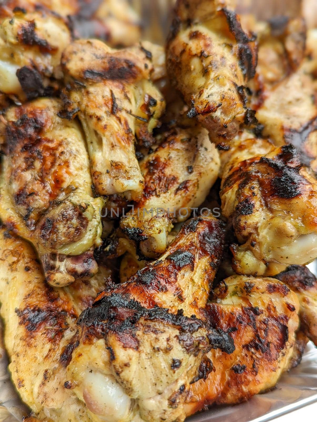 Chicken meat fried on a barbecue grill by digidreamgrafix