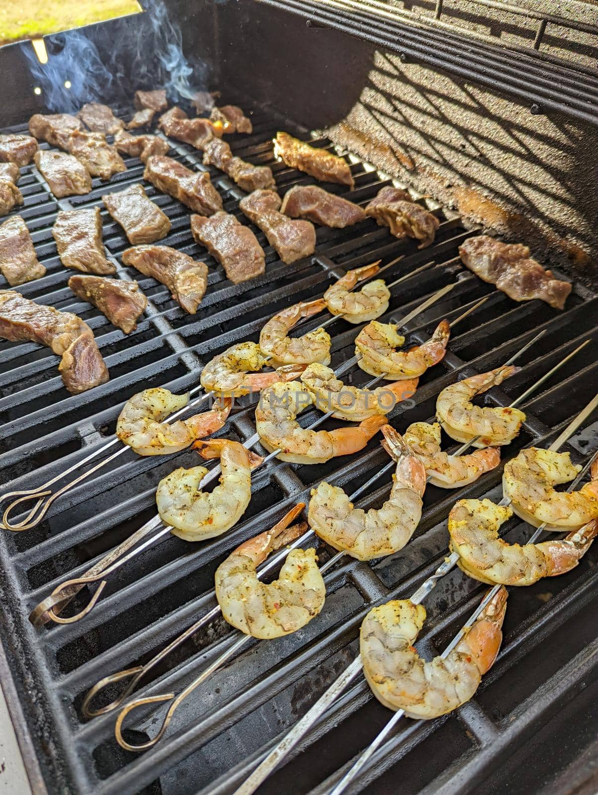 Jumbo Shrimp and Steak on a Grill by digidreamgrafix