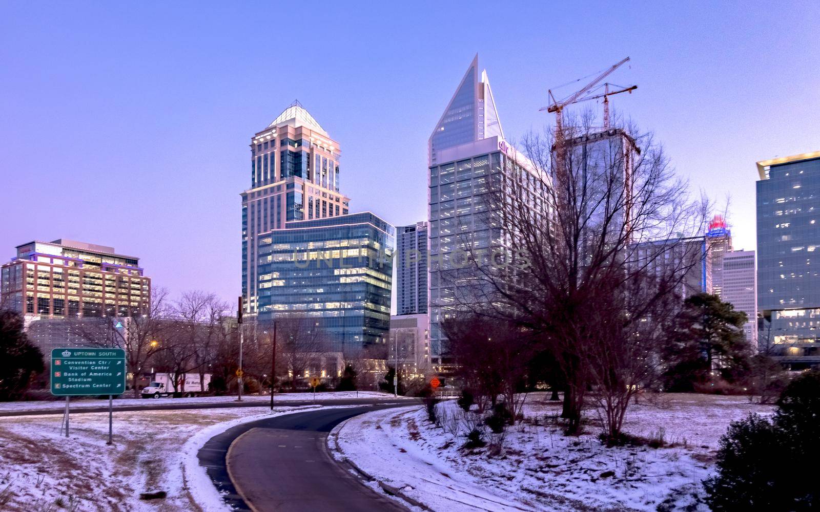 charlotte north carolina city skyline after winted storm