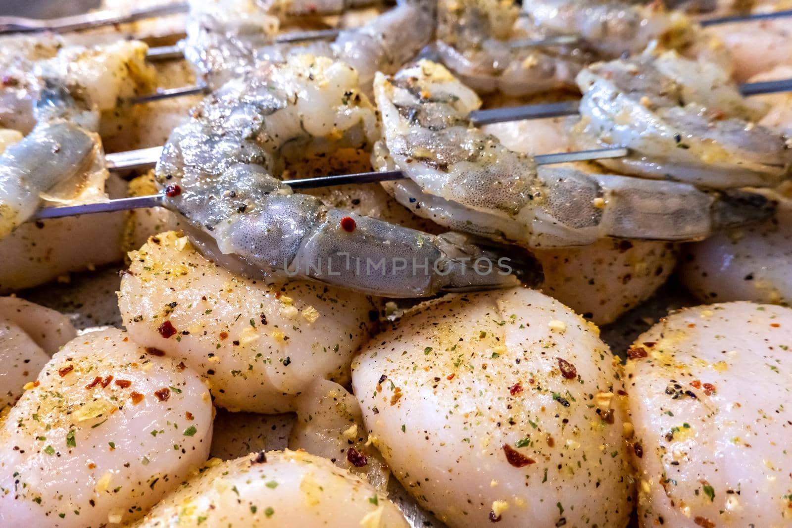 raw scallops and shrimp prepared for party by digidreamgrafix