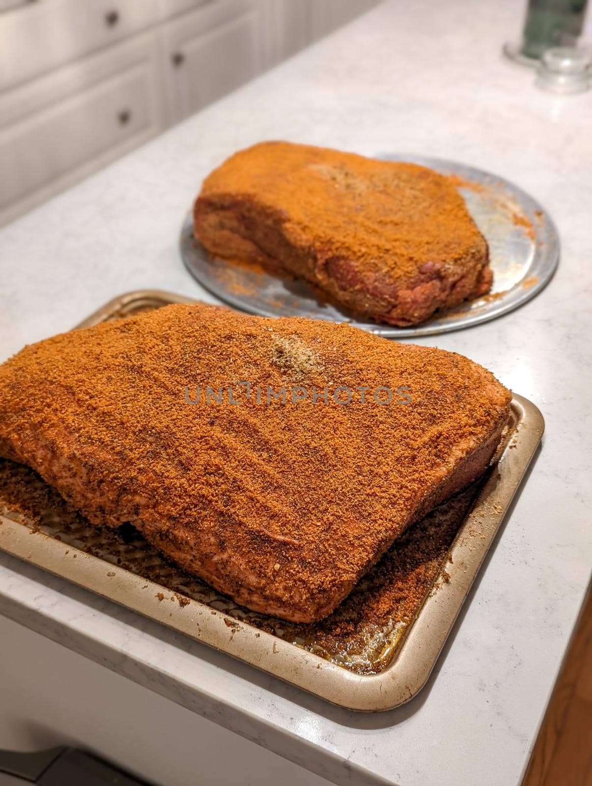 seasoning of beef brisket chunks of meat for smoking