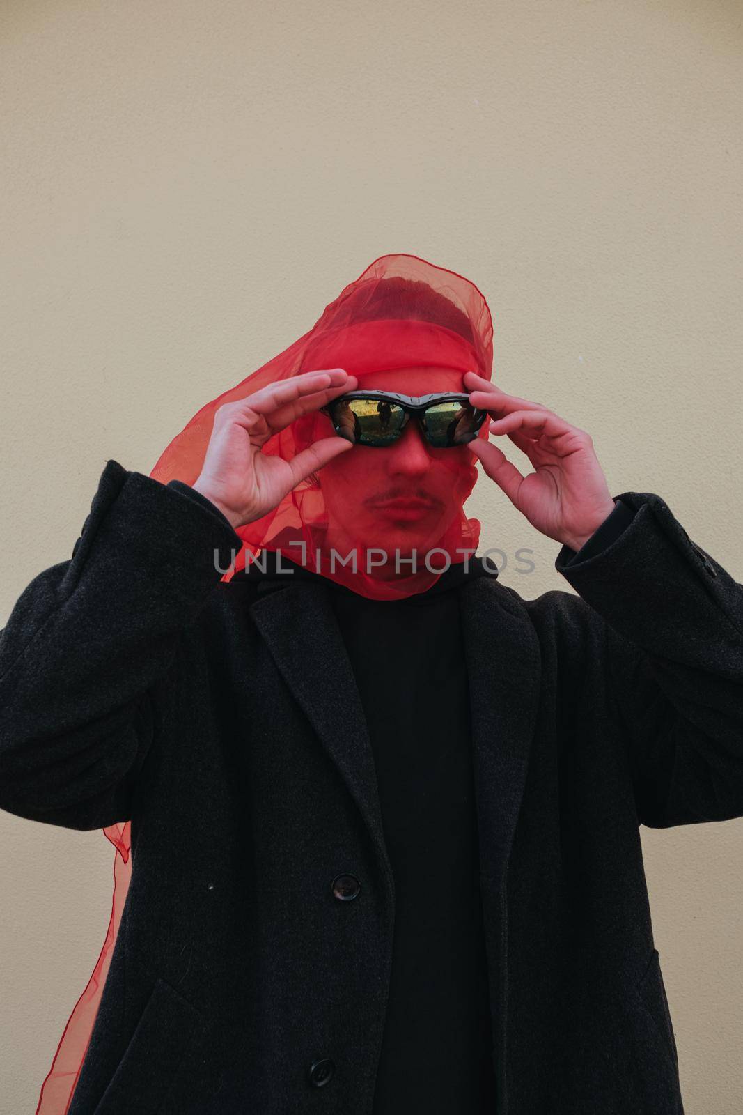Superhero man with red mask and sunglasses fashion fighter by Symonenko