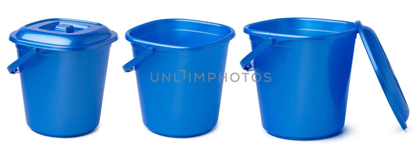 Plastic bucket with handle isolated on white background by Fabrikasimf