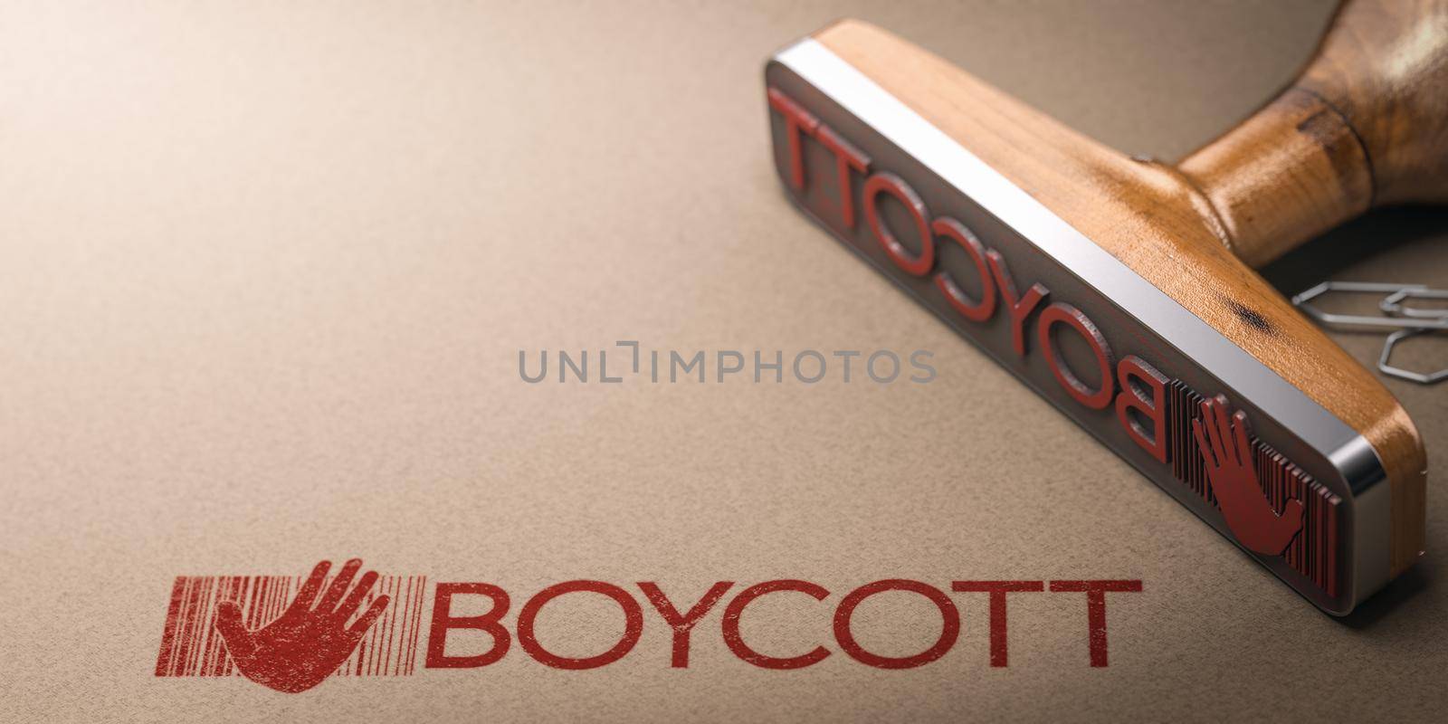 Word boycott printed on kraft paper with rubbber stamp and copy space. Activism concept. 3D illustration.