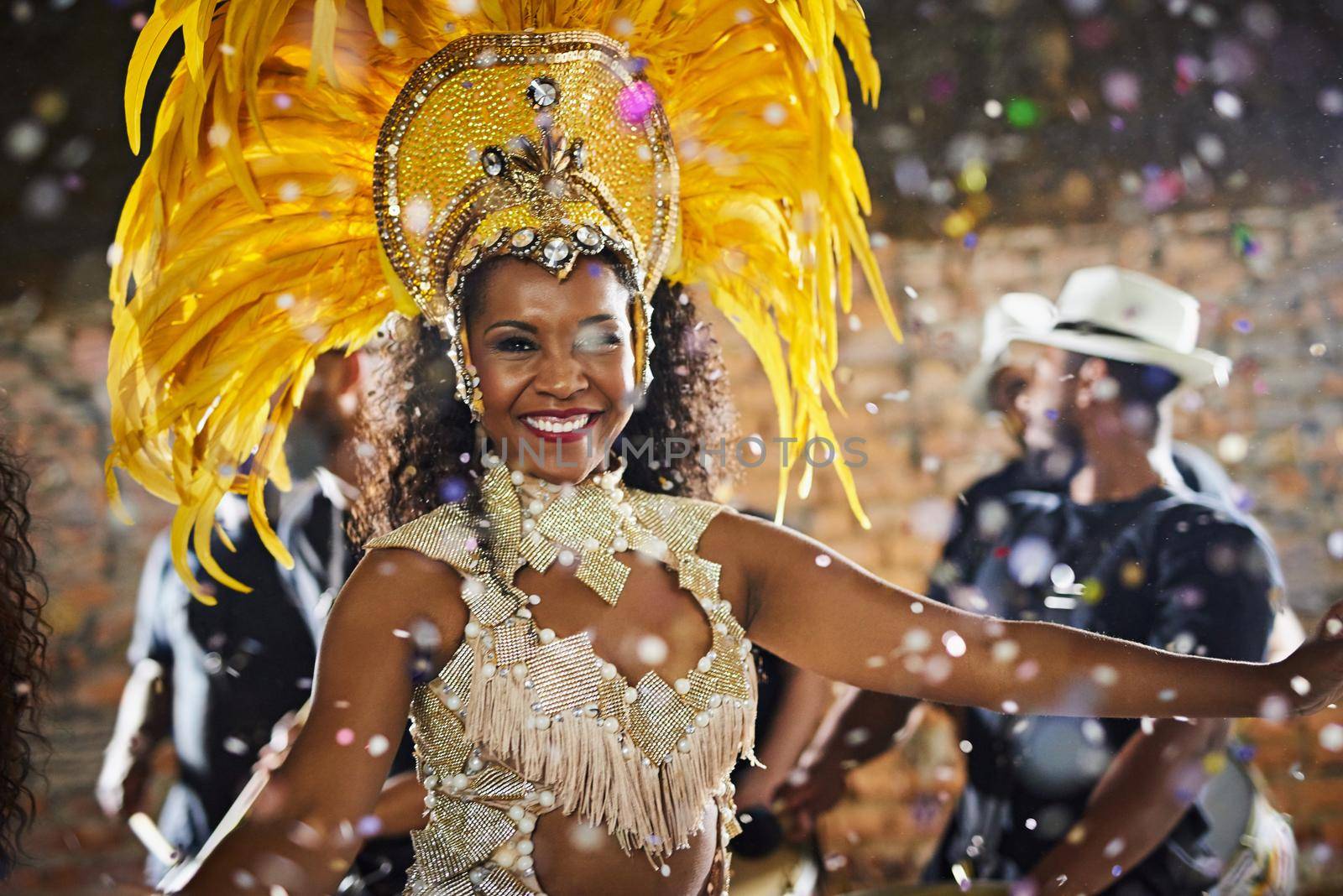 Portrait of a samba dancer performing in a carnival.