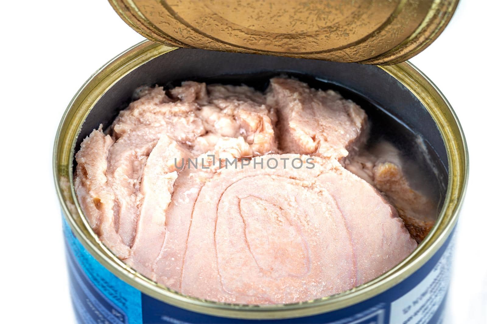 Open box tuna kish top view white background.