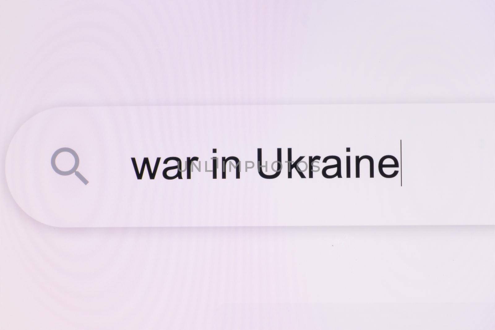 War in Ukraine animated headline of news outlets around the world. Russian Federation attacked Ukraine. War in Ukraine - Internet browser search bar question typing war related question.