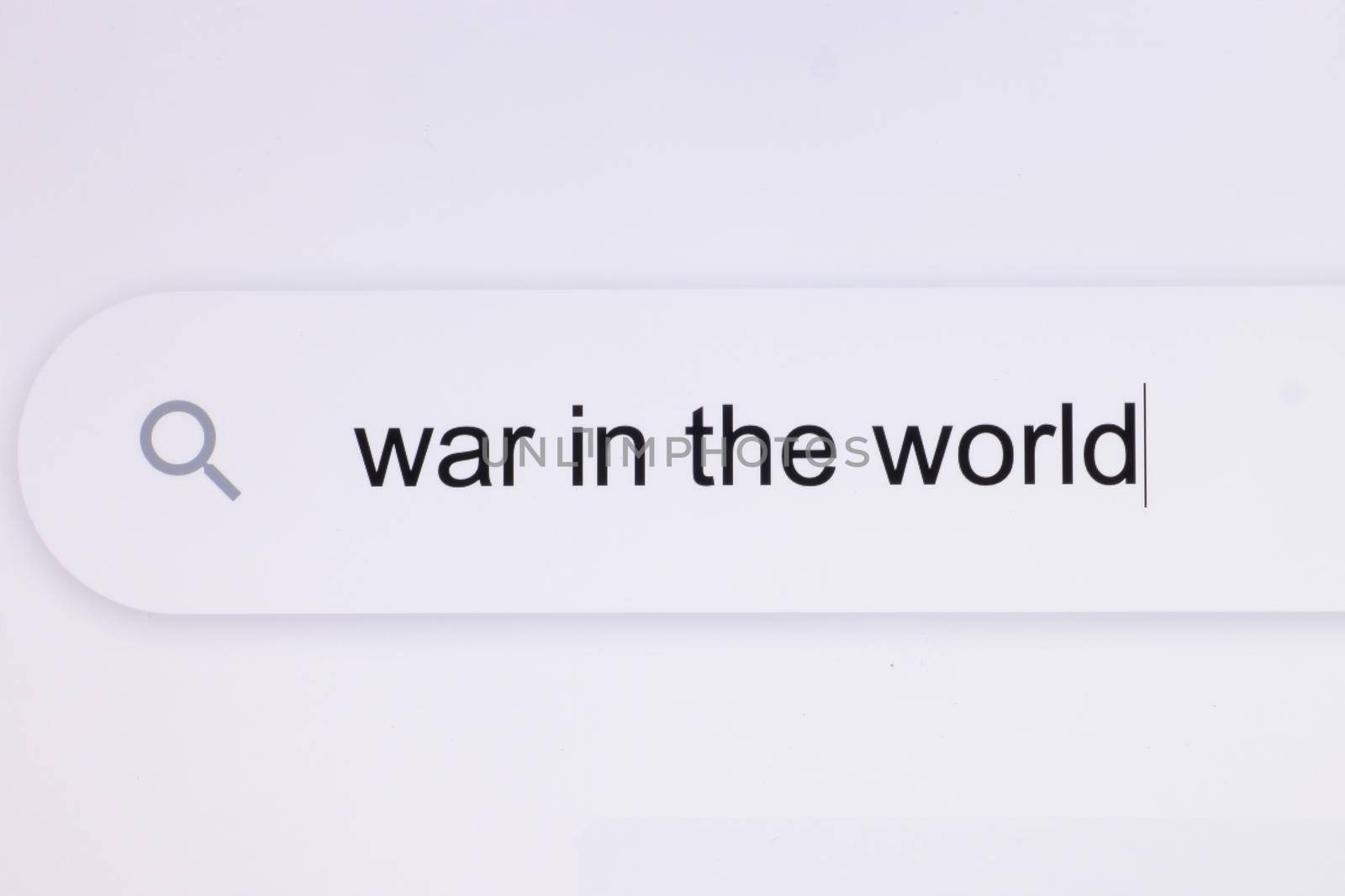 War in the world - Internet browser search bar typing hypotetical world conflict text . Typing the word War in the world in the browser on a pixelated screen.
