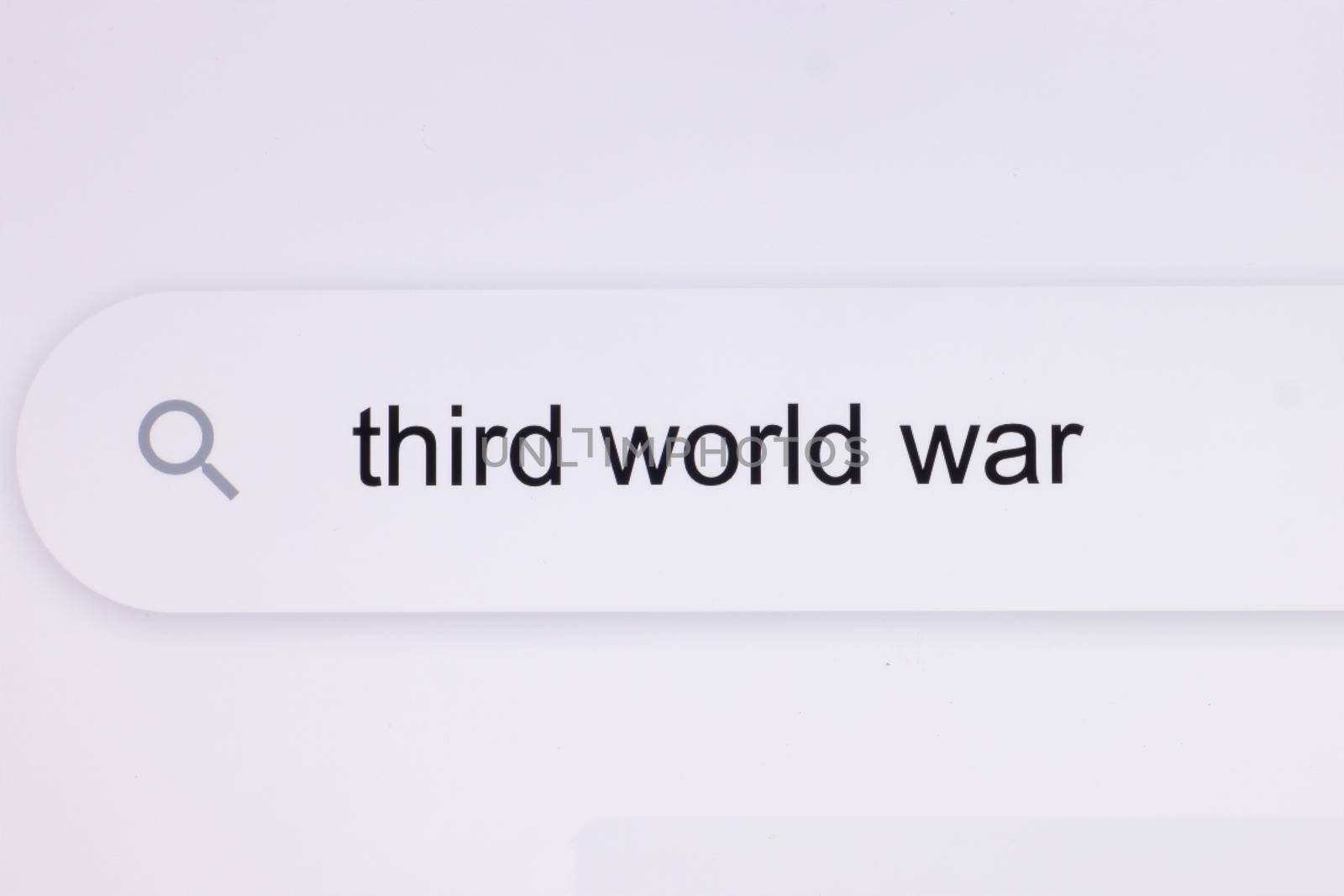 Third World War - Internet browser search bar typing hypotetical world conflict textt. Typing the word Third World War in the browser on a pixelated screen by uflypro